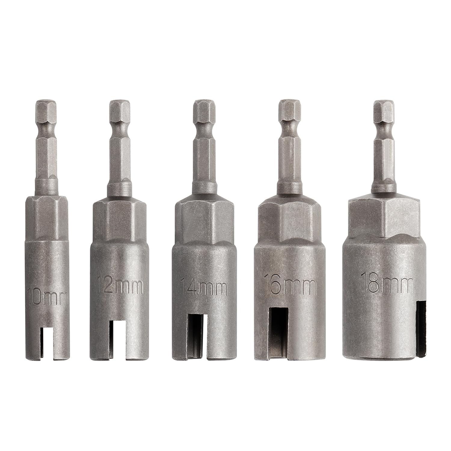 Bestgle 5Pcs Deep Power Wing Nut Driver Bits, 1/4" Hex Shank Slot Wing Nut Drill Bit Socket Wrench Set for Panel Nuts, Screws, Eye Bolts, C-Hooks, Q-Hangers 10/12/14/16/18mm