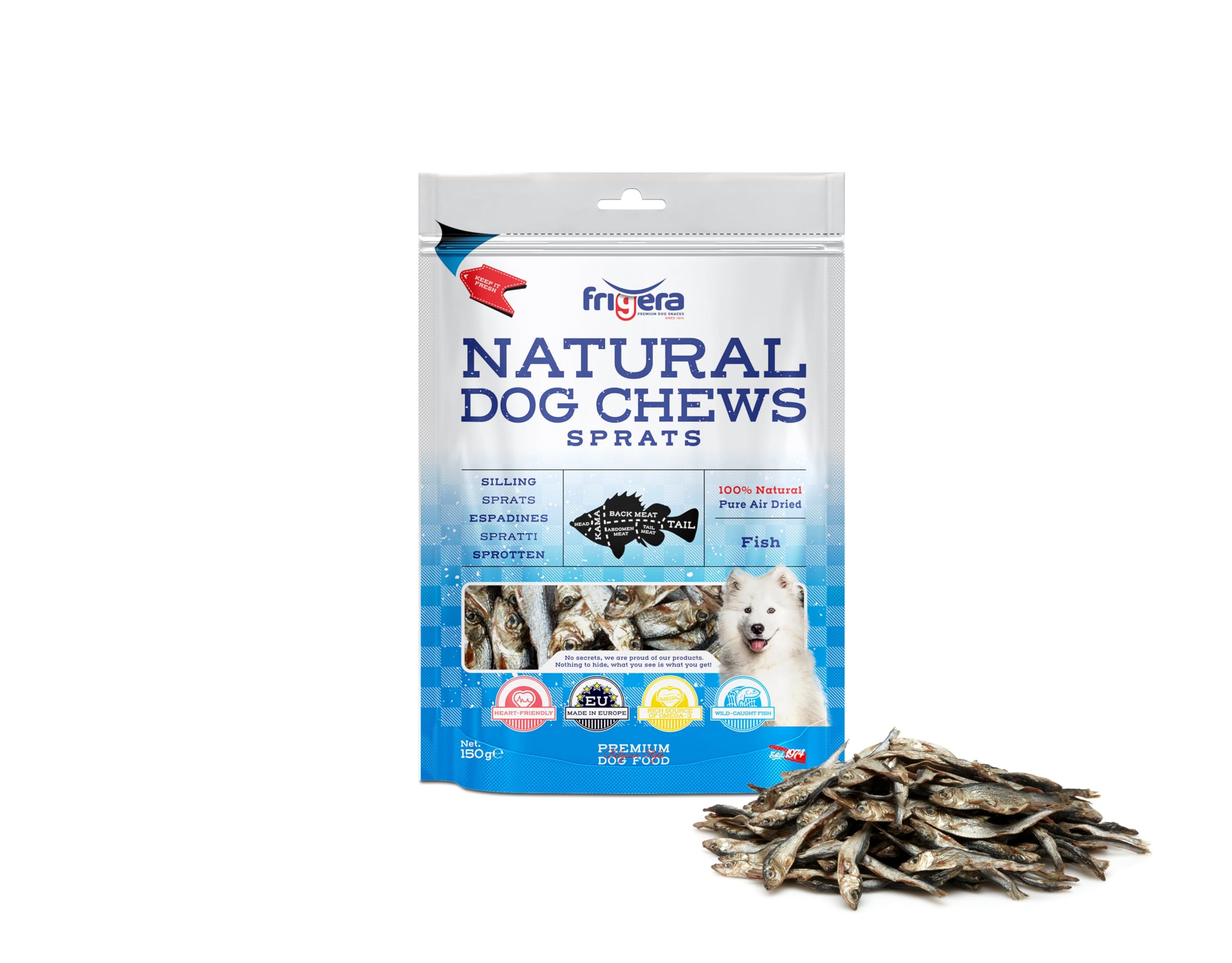 Frigera Sprats 150g – Natural dog snacks, Protein-rich, Gluten- and Grainfree, Without additives, Rich in Omega-3