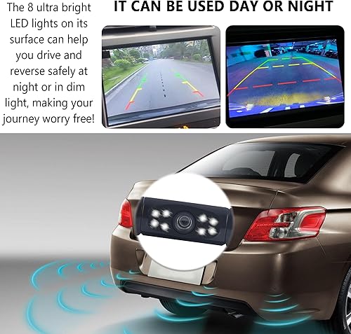 Miniatura 3 de Cámara de respaldo de matrícula para automóvil con 8 LED, visión nocturna HD Resistente al agua Cámara de visión trasera para una conducción segura,