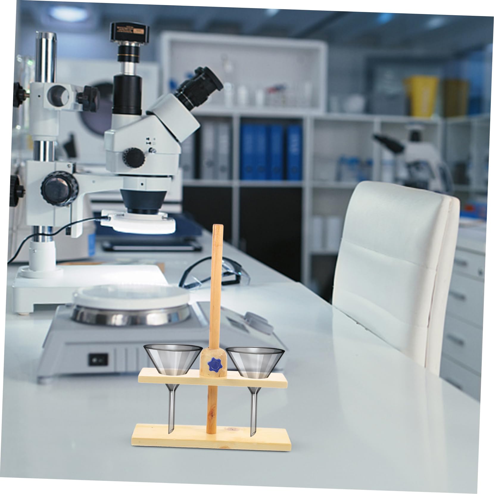 Mobestech Support de Laboratoire en Bois à Double Trou pour Expériences Chimiques et Pédagogiques Équipement Expérimental Démontable Facile à Transporter Couleur Aléatoire pour Entonnoir