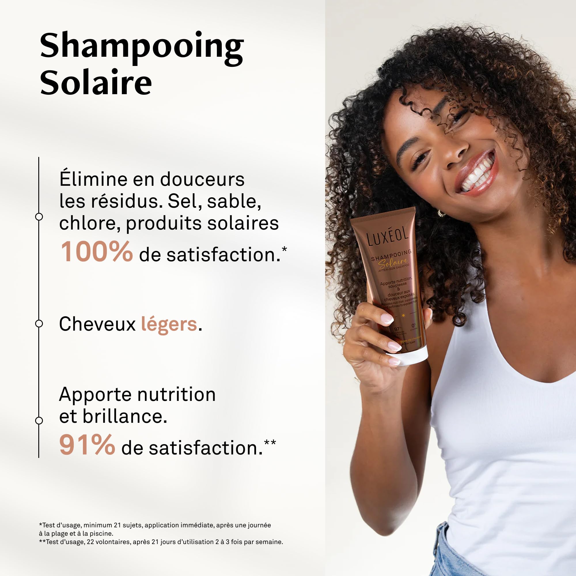 LUXÉOL - Shampooing Solaire - Soin Cheveux Nourrissant Plage, Piscine - Elimine Sel Sable Chlore Produits Solaires - Sans Silicone - 97% D'Ingrédients D'Origine Naturelle - Fabriqué En France - 200ml