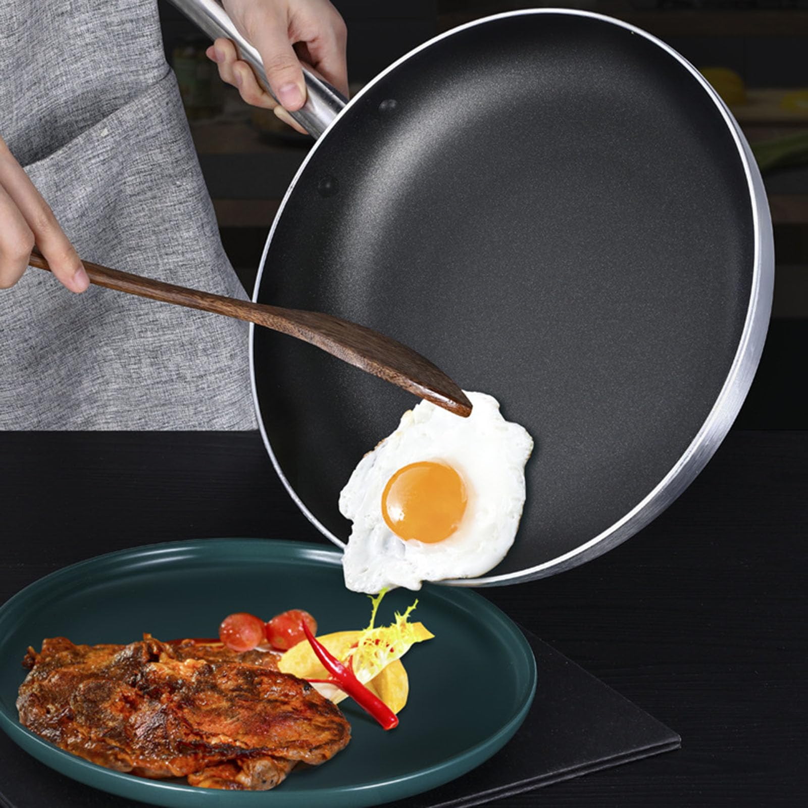 Aluminiowa Patelnia, Non Stick Mieszanie Patelni, Zdrowy Rondel Jajowy Wok Wok, Naczynia Kuchenne Do Kuchenki Indukcyjnej, Piec Gazowy, Wielokrotność Wielkości(Size:36CM,Color:stalowy uchwyt)