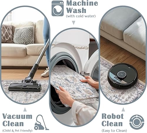 Miniatura 5 de jinchan Alfombra de pasillo de 2 x 7 pulgadas, lavable, vintage, para interiores, delgada, retro, envejecida, floral, campestre, ligera,