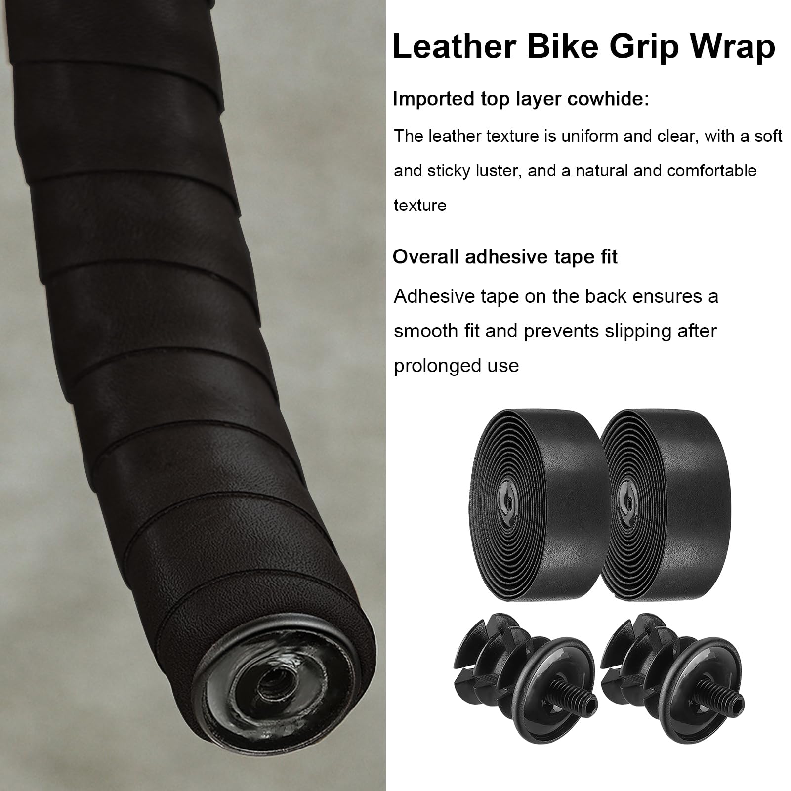Fahrrad Lenkerband Kunstleder für Rennrad und Retro Bike | Weiches rutschfestes Bar Tape | Importiertes Rindsleder Lenker Wickelband | Komfortables Lenkerband Lenkerstopfen | Hochwerti