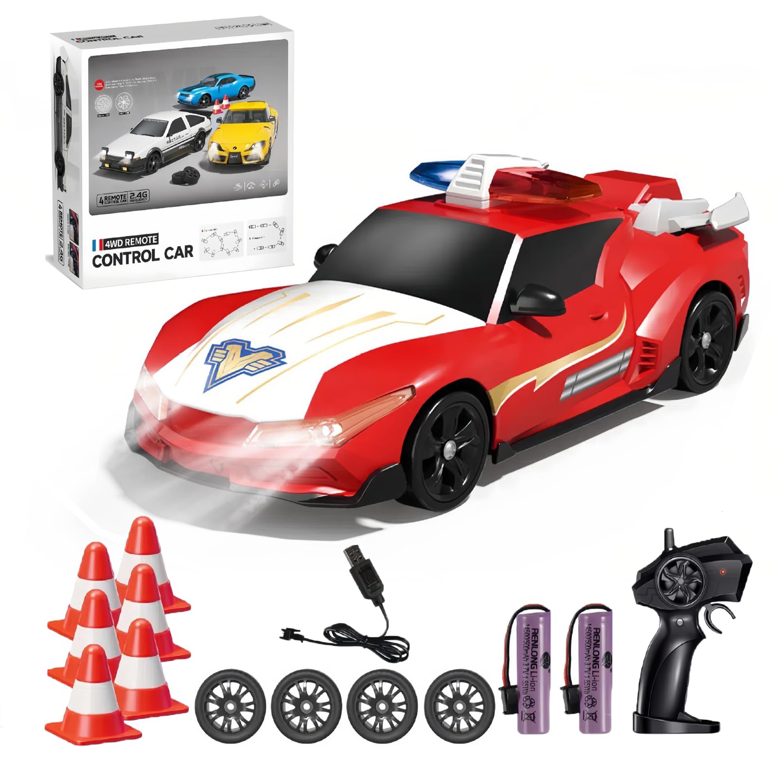Dodoore RC Drift Car Police Car Toys, 2.4Ghz High Speed Racing Cars,4WD Drift RC Cars with Cool Light, Racing Game Indoor/Outdoor Gifts Toy for Teen (Red)