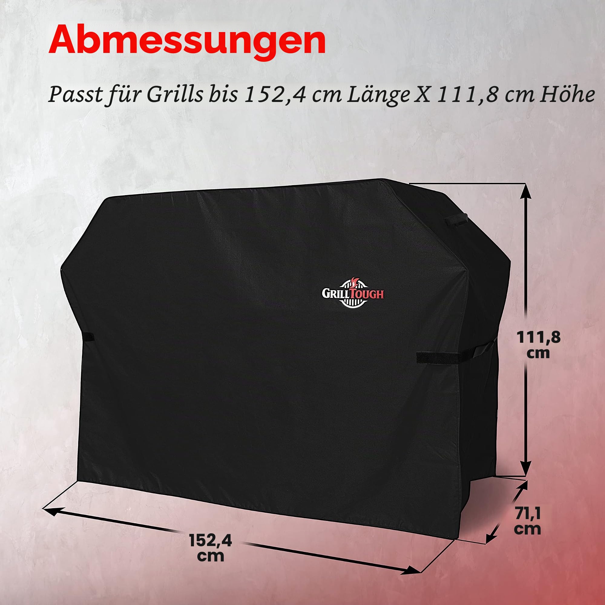 GrillTough Hochleistungs-Grillabdeckung für Außengrills – Wasserdicht, wetterbeständig, UV- und lichtbeständig mit verstellbaren Riemen – Gasgrillabdeckung für Weber, Charbroil (152L x 71W x 112H cm)