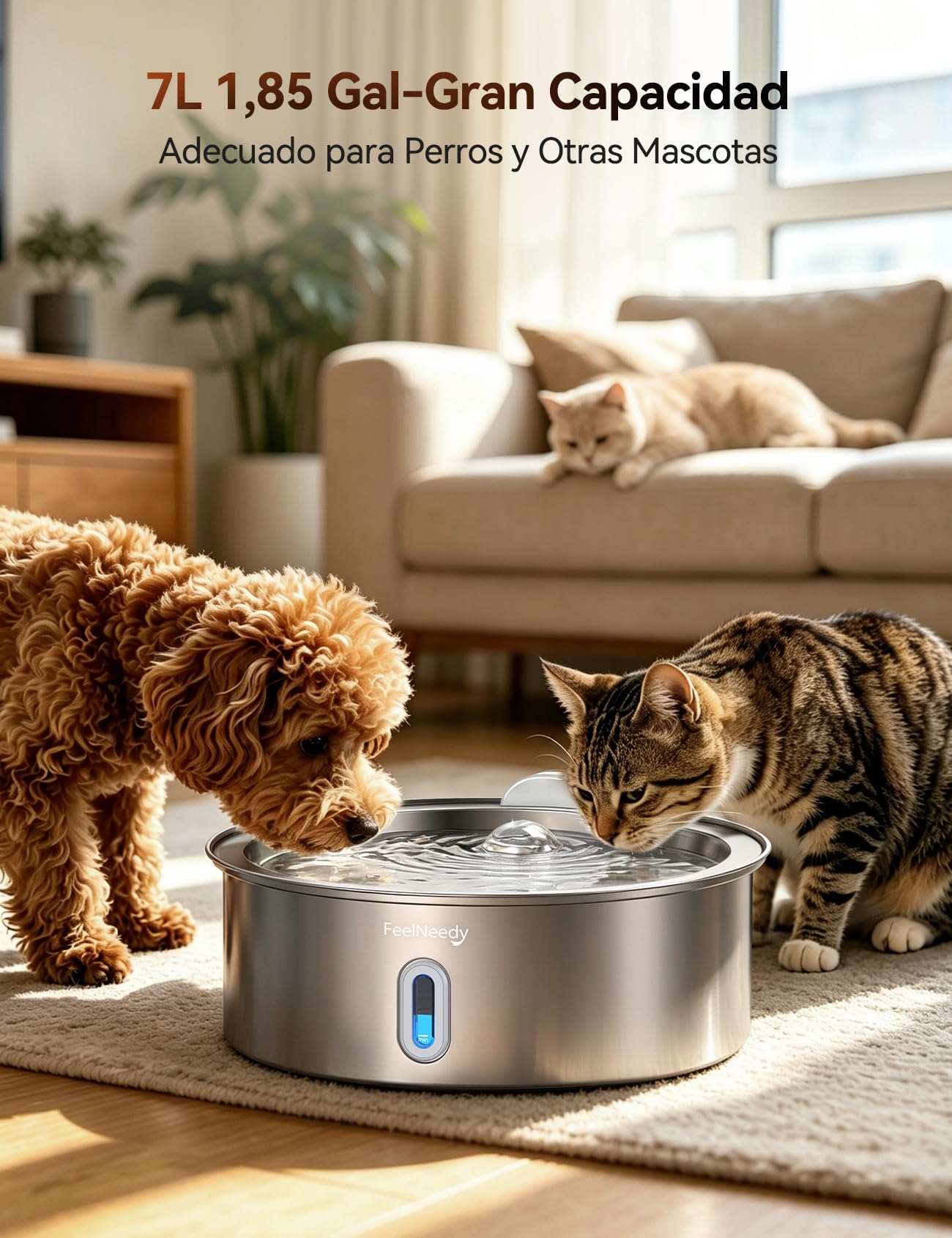 FEELNEEDY 7L Fuente para Gatos y Perros de Acero Inoxidable con 2 Filtros