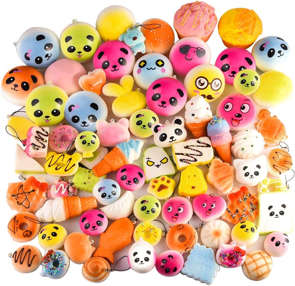 KUUQA 25 Pcs Random Slow Rising Jumbo Medium Mini Cake/Panda/Donuts Toys Phone Straps Key Chains Stress Relief Toy Christmas/Birthday Party Gift Favors Bags