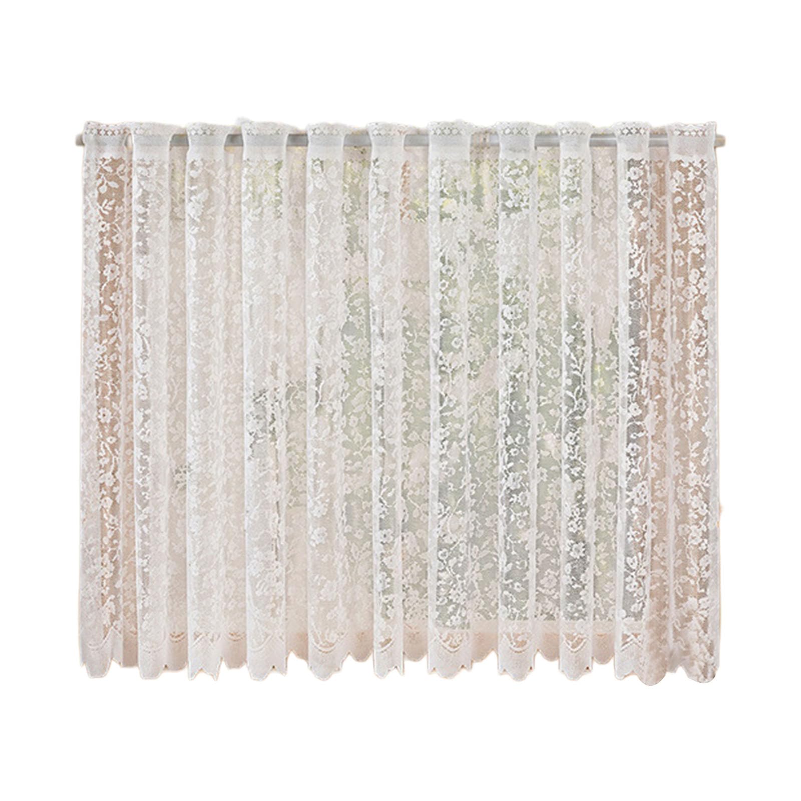 Floral Lace Short Curtain Panel Light Filtering Rod Pocket Drape for Kitchen Window Balcony and Study Decor White Lace Curtain Panel Sheer Doorway Rod Pocket Cafe Floral Window Drape Light Filtering
