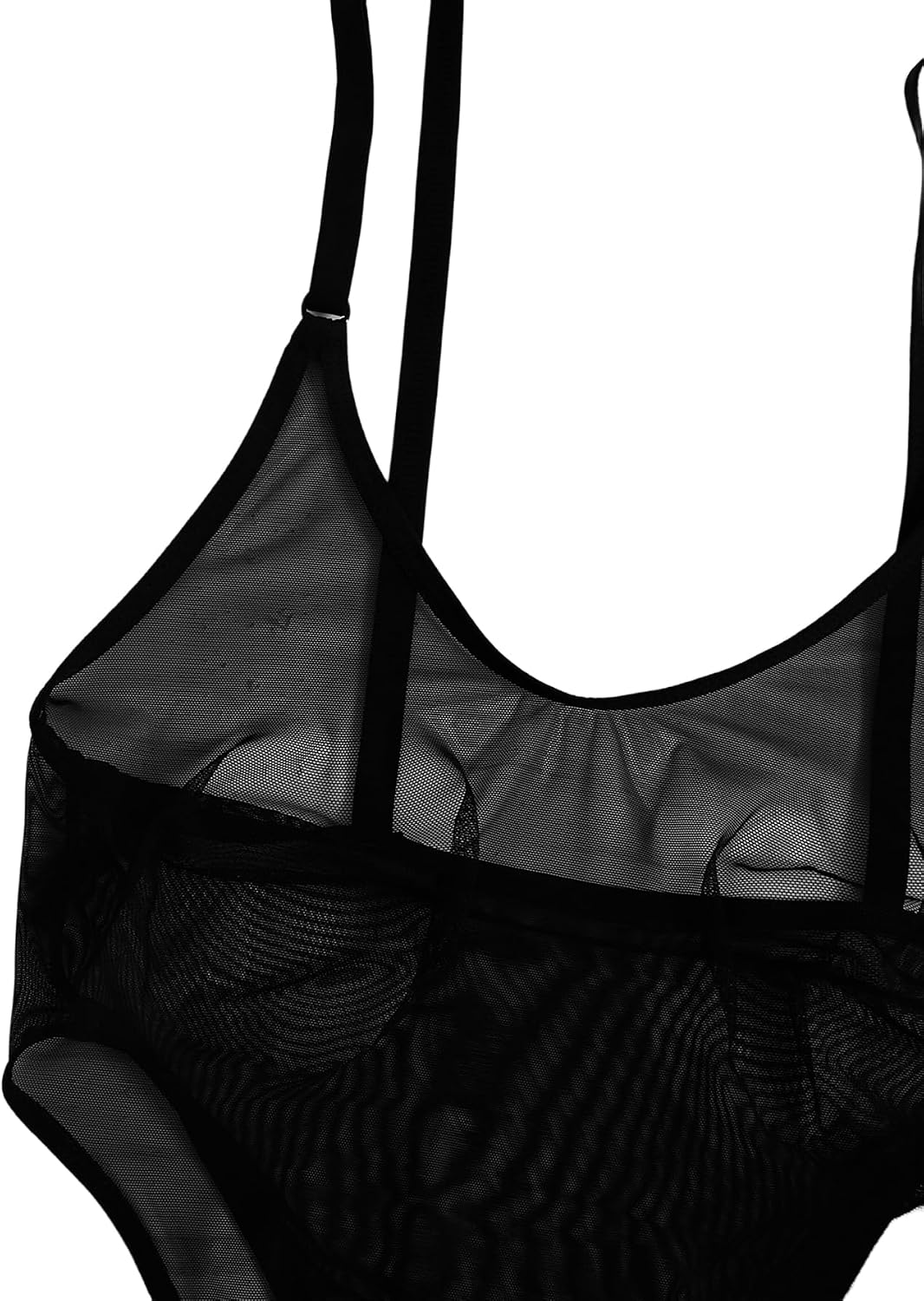 OYOANGLE Women's See Through Mesh Babydoll Teddy Bodysuit Spaghetti Strap High Cut One Piece Lingerie