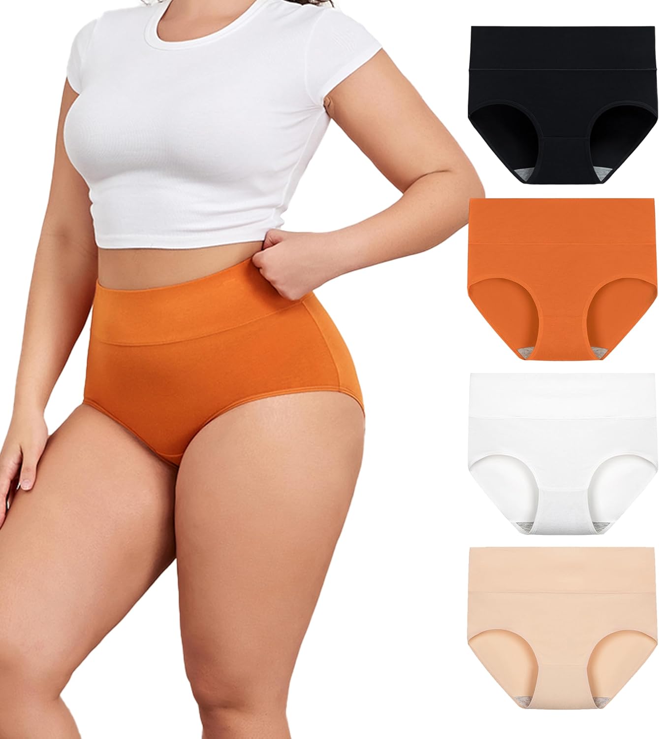 Plus Size Underwear for Women XL-5XL Cotton High Waist Women Briefs Full Coverage Ladies Panties 4 Pack
