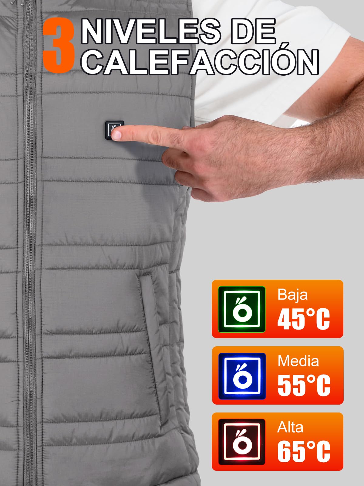 UNBON Chaleco Calefactable Hombre con Batería USB 10000mAh, Chaleco Térmico Eléctrico Calefactor Hombre con 3 Temperaturas 6 Zonas de Calor, Chaqueta Calefactable para Moto Caza Trabajo