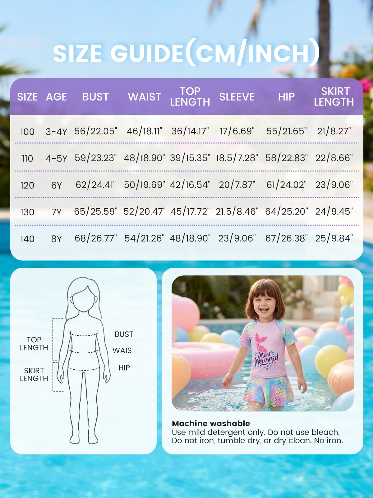 JiAmy Conjunto de traje de baño para niñas, camiseta de manga corta con pantalones cortos de natación con falda, degradado de escamas de peces, traje de baño de playa para niños de 3 a 8 años