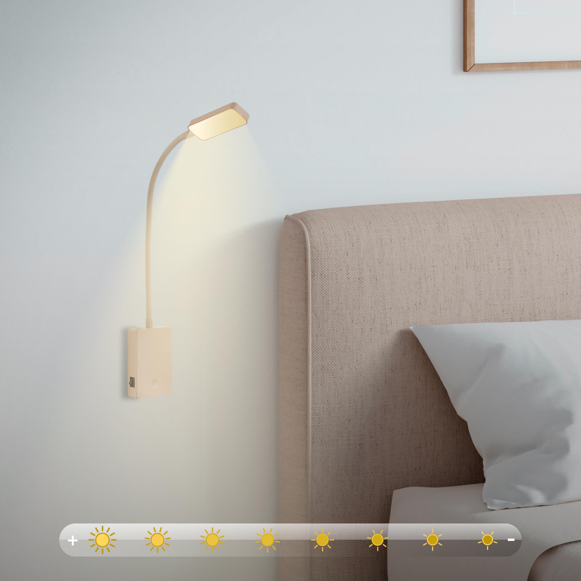 BRILONER - Aplique pared sin cable con batería recargable, táctil, luz blanca cálida, apliques dormitorio, lampara pared, 6x3x50 cm, beige