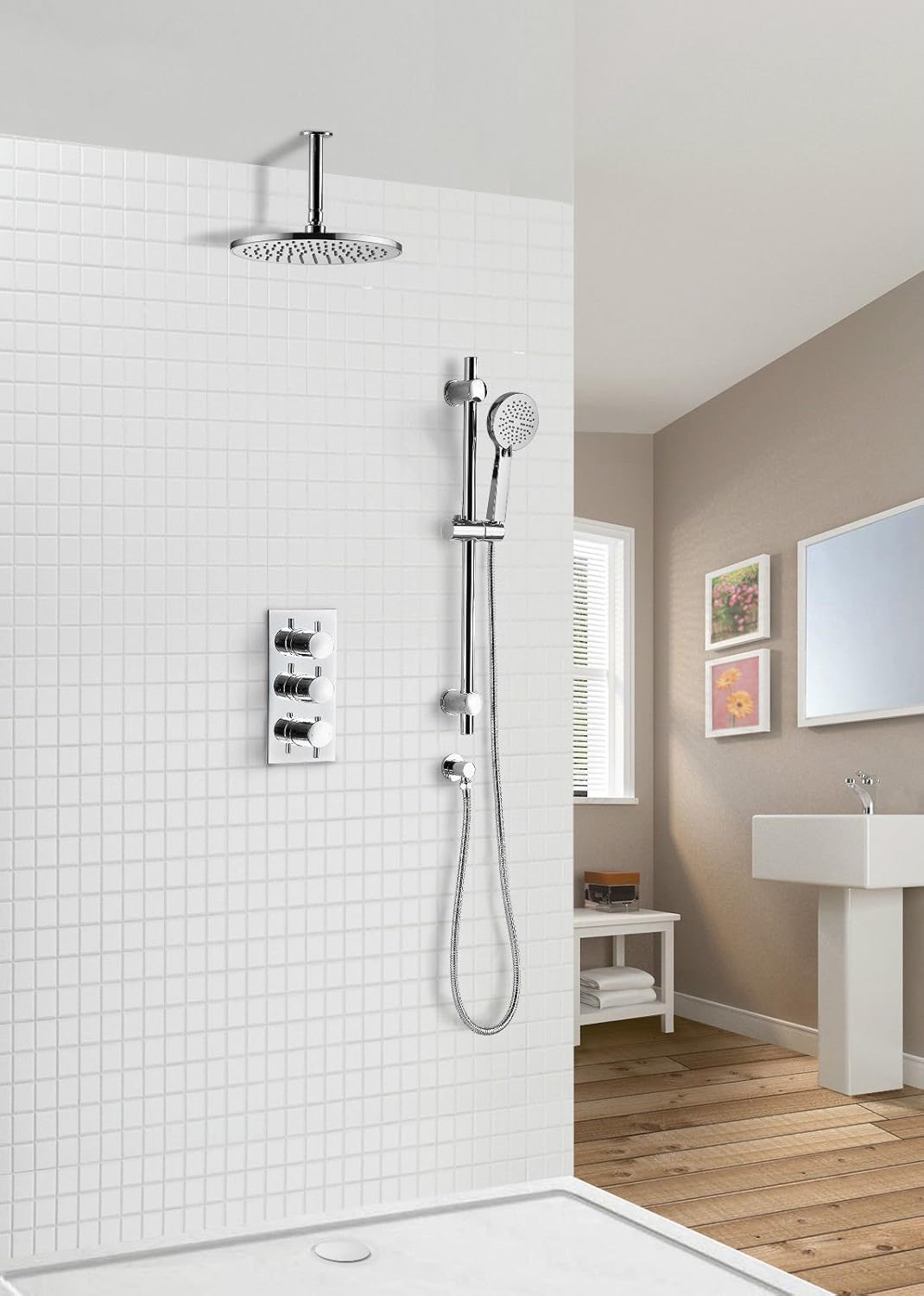 CALLA ROUND CONCEALED THERMOSTATIC SHOWER MIXER VALVE + CEILING SHOWER