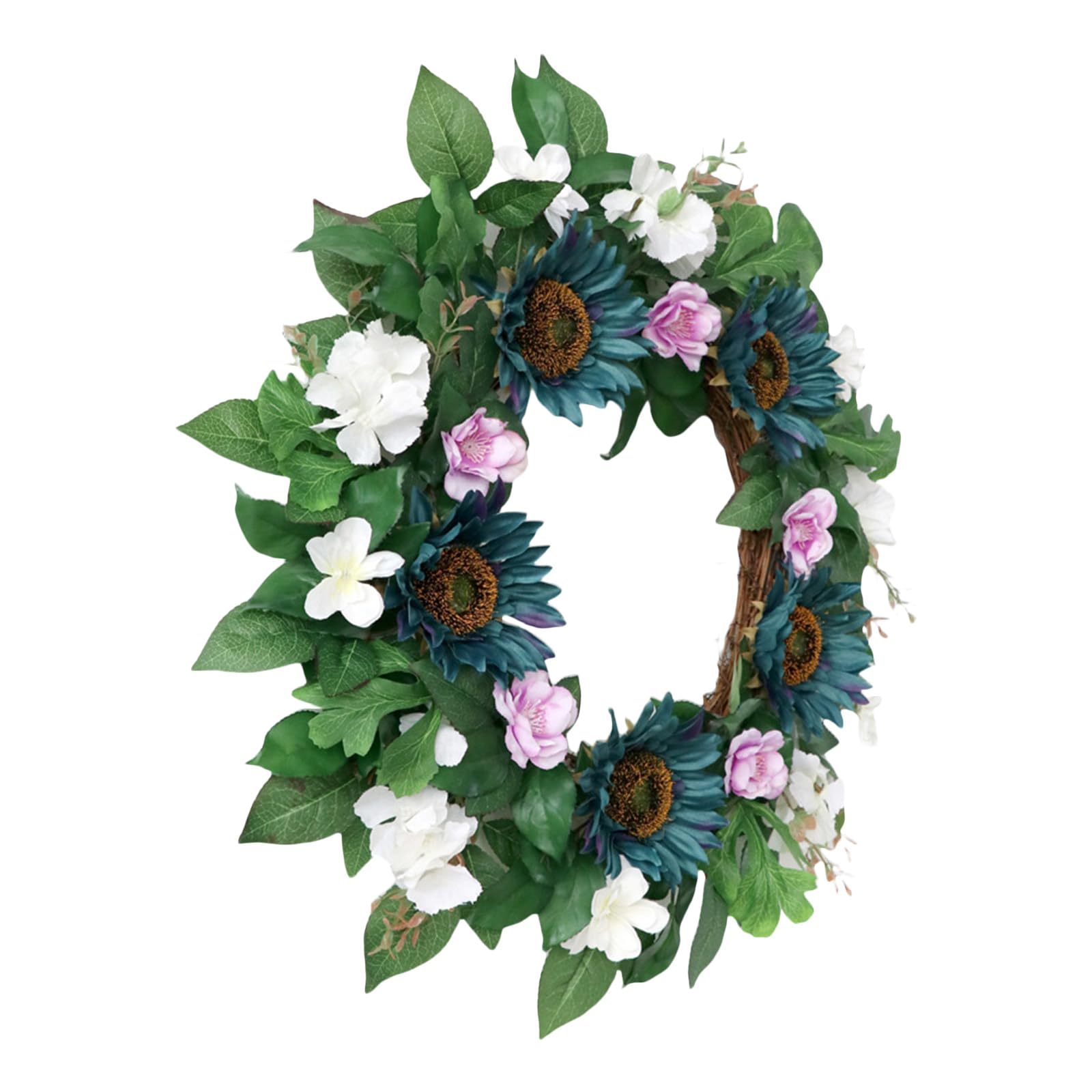 Jazuaiao Artificial Flower Wreath with Leaves 21.65Inch Spring Wreath for Front Door Window Hallway Garden Wedding Decoration Natural Decoration