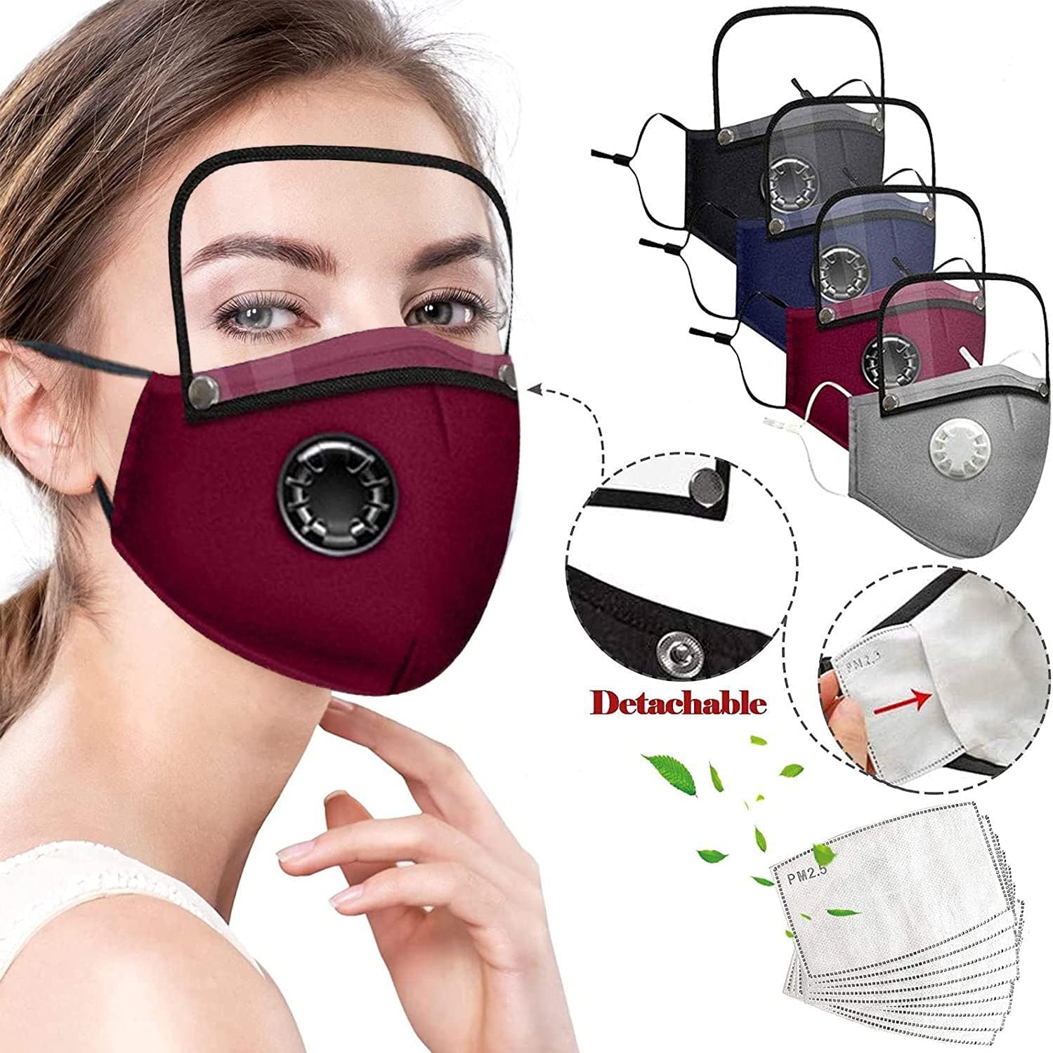 3/4/6 PC Reusable Face_Mask with Detachable Eyes Protective Breathable Facemask With Nose Wire for Adult