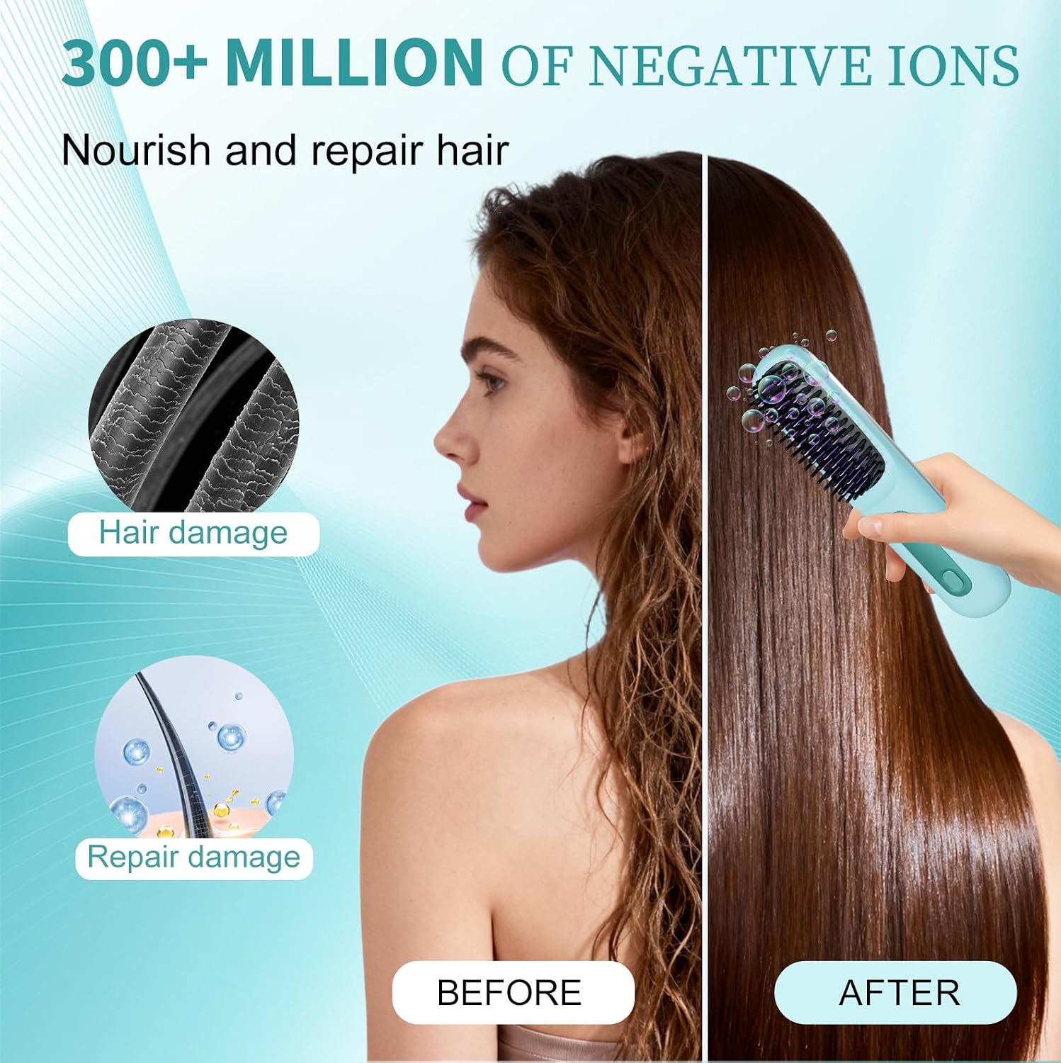 Go Brush Pro for Short Hair 2026, Portable Straightener Brushs for Travel, with LCD Temperature Display, Fast Heating Cordless Mini Hair Brushs (Blue)