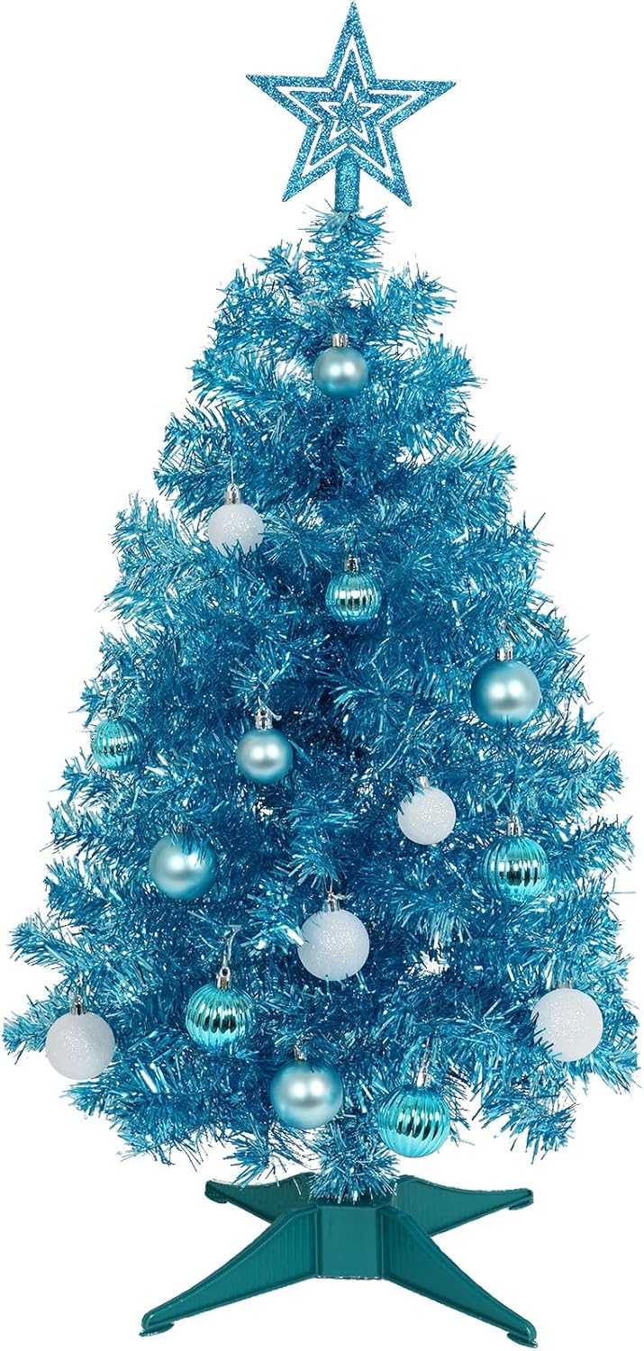 Sunshine Blue Christmas Tree with Light 3ft Artifical Full Christmas Tree with Ball & Star Ornaments 8 Lighting Modes for Holiday Decor