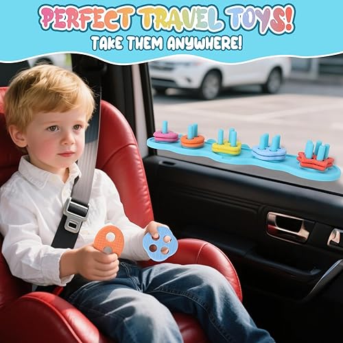 Miniatura 5 de Juguetes de baño para bebés, juego de juguetes de baño de silicona sin moho para clasificar y apilar con 20 piezas flotantes texturizadas, diseño