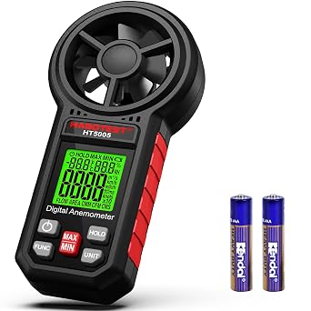 Anemometer Air Flow Meter HVAC 4 in 1 Wind Speed Meter CFM CMM Digital Air Velocity Tester, Handheld Wind Gauge with Temp & Humidity LCD for Ventilation Duct Industrial Outdoor Home Use YOJOCK