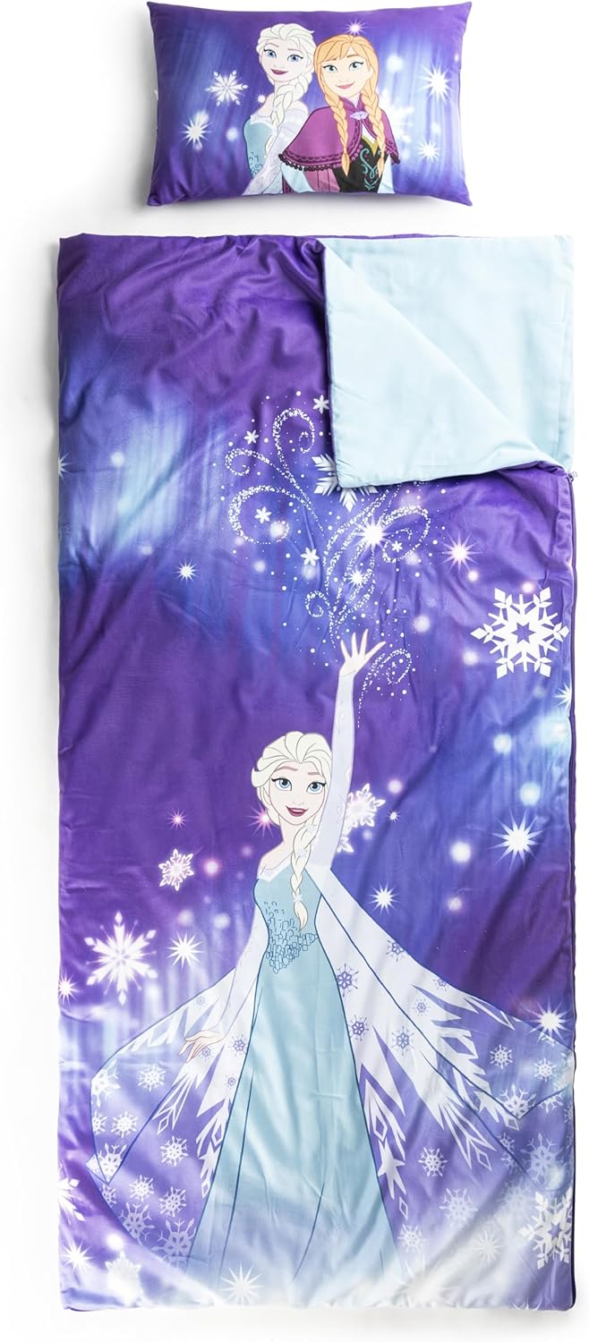 Jay Franco Kids Slumber Bag and Pillow - 54 x 27 Inch Comfy Indoor Sleeping Bag for School and Sleepovers, 2 Piece Set, Purple - Frozen