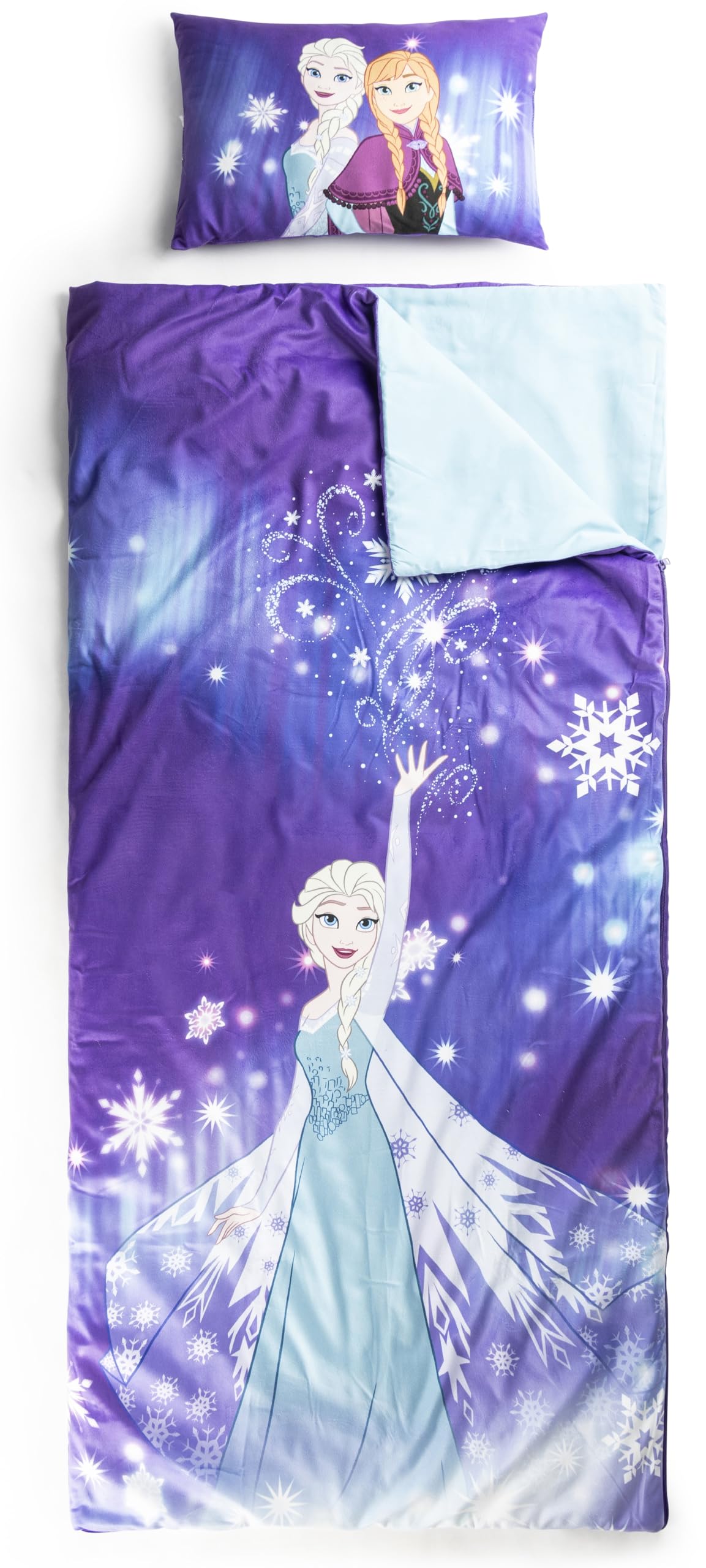 Jay Franco Kids Slumber Bag and Pillow - 54 x 27 Inch Comfy Indoor Sleeping Bag for School and Sleepovers, 2 Piece Set, Purple - Frozen
