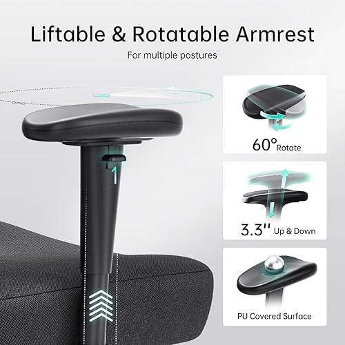 Miniatura 5 de Hbada P3 Silla de oficina ergonómica con soporte lumbar ajustable 2D, silla de oficina con reposacabezas y reposabrazos ajustables, función de