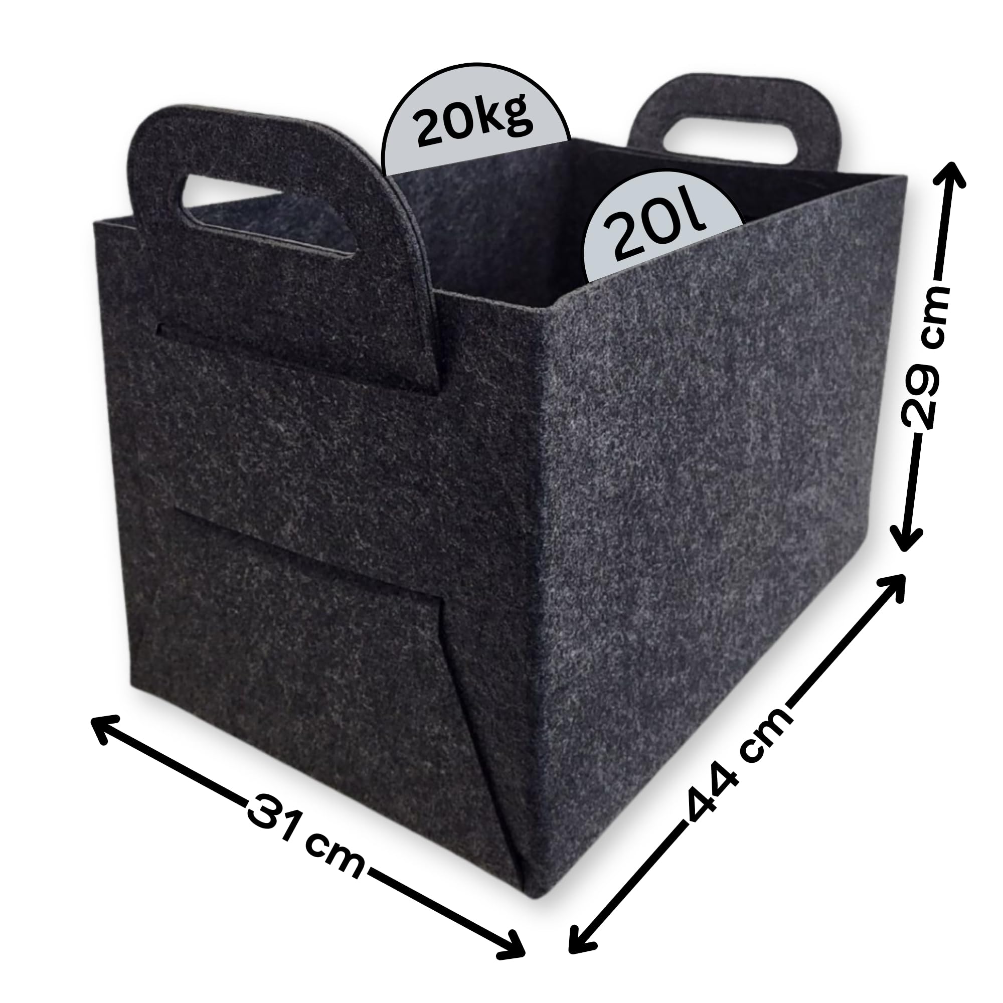 Lot de 3 paniers en feutre 44 x 31 x 29 cm – Panier de rangement pliable en feutre – Panier polyvalent flexible pour bois de cheminée, journaux, jouets, bouteilles et livres
