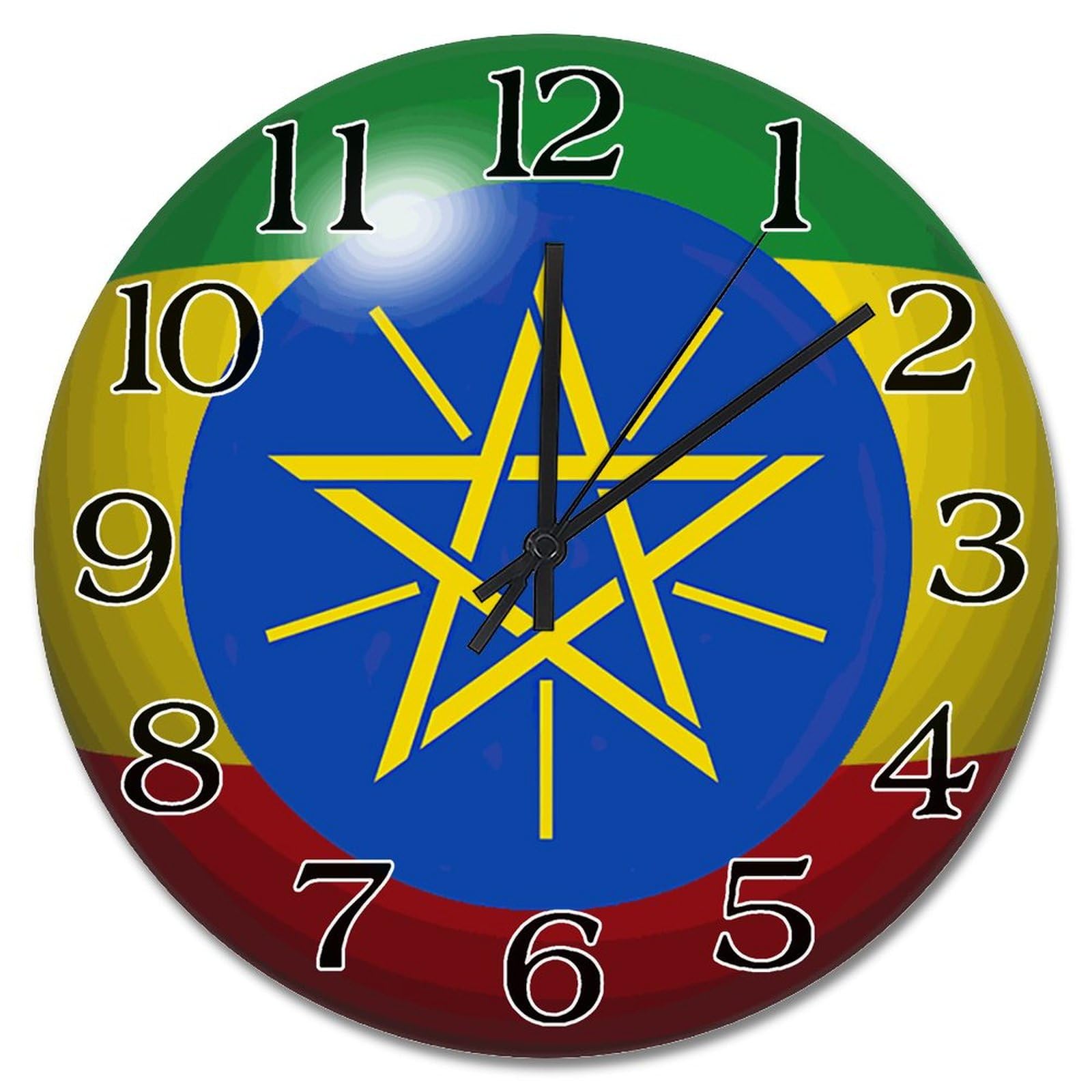 Horloge murale drapeau Éthiopie rétro relief 3D décoration bois