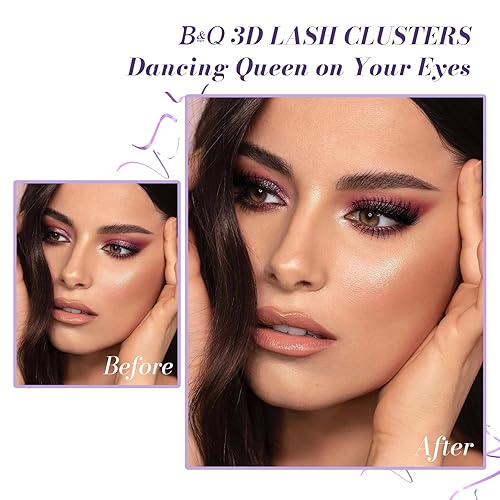 Miniatura 6 de B&Q - Extensiones de pestañas en racimo, individuales, 144 unidades, esponjosas, con efecto 3D, rizadas, de larga duración (3D01, mezcla de 10-18