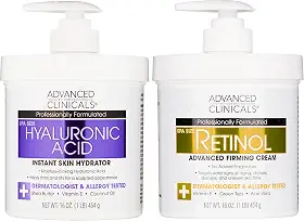 Advanced Clinicals Creme de Retinol + Loção de Ácido Hialurônico Cuidados com A Pele Do Rosto e Corpo. Cremes Antienvelhecimento para Resgate de Pele Seca Reduzem A Aparência de Rugas, Linhas Finas e Flacidez Da Pele, 16 Onças (Pacote com 2)