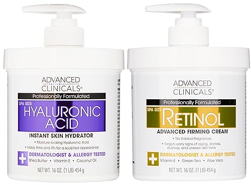 Advanced Clinicals - Juego de cuidado de la piel, crema facial y corporal con retinol + loción hidratante con ácido hialurónico. Cremas Crema