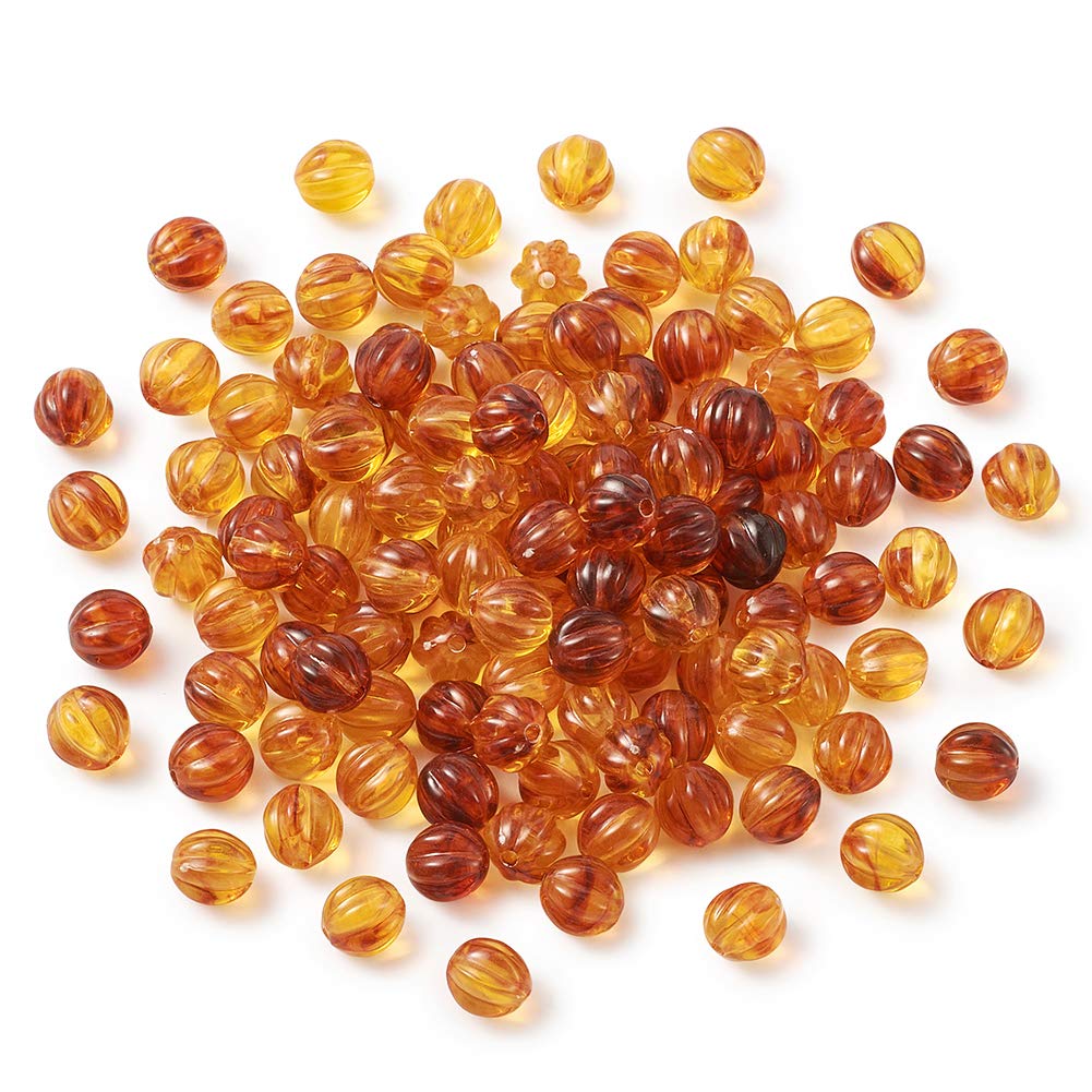PandaHall 200pcs Acrylic Imitation Amber Beads 7.5mm Clear Lantern Acrylic Amber Spacer Loose Beads Dark Orange for Necklace Bracelet Jewelry Making, Hole: 1.5mm