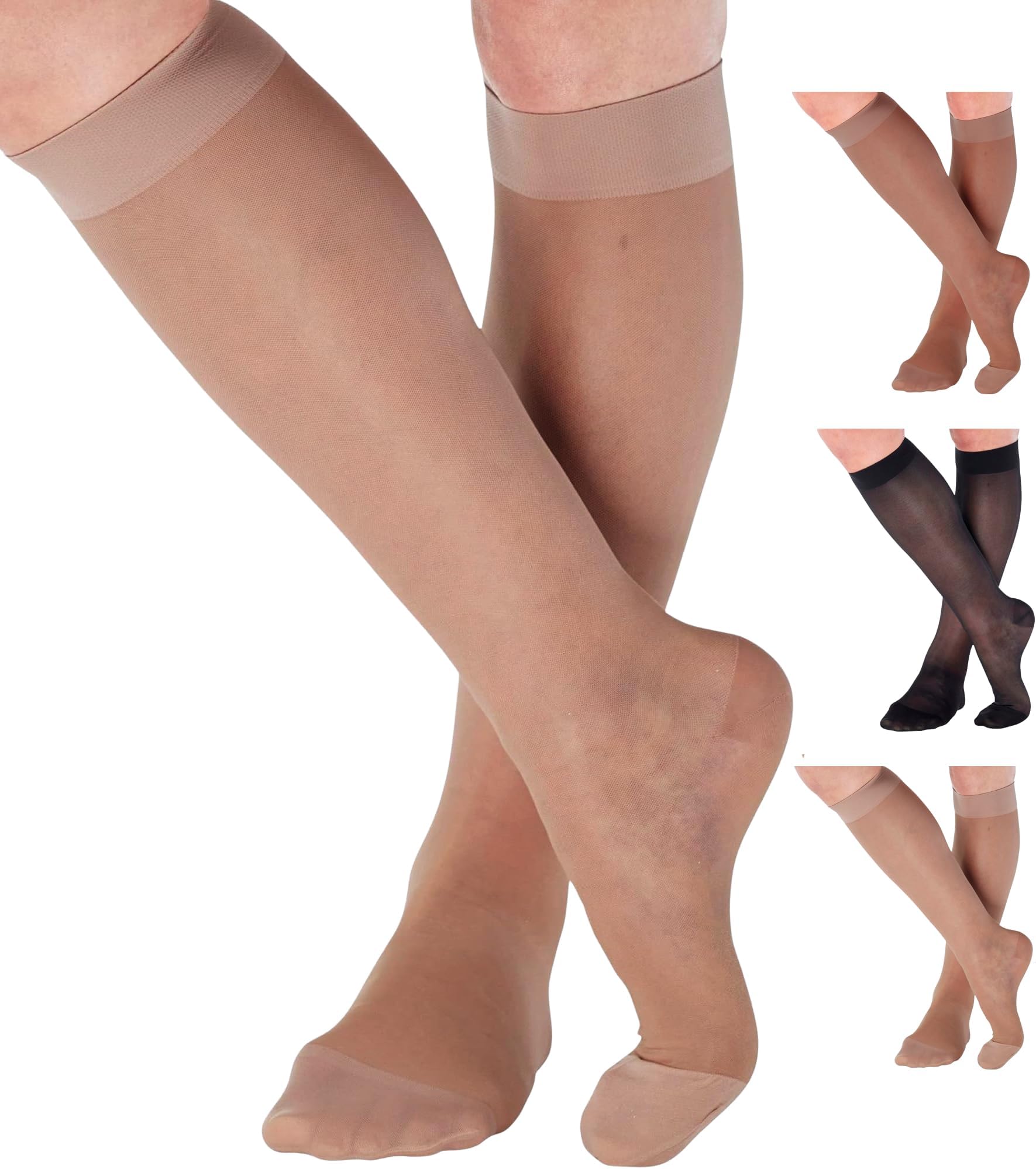 ABSOLUTE SUPPORT Made in USA - Compression Socks for Women Circulation 20-30mmHg - Sheer Compression Stockings for Swelling, Lymphedema, DVT, Post Surgery Recovery - Nude, Large - A205NU3