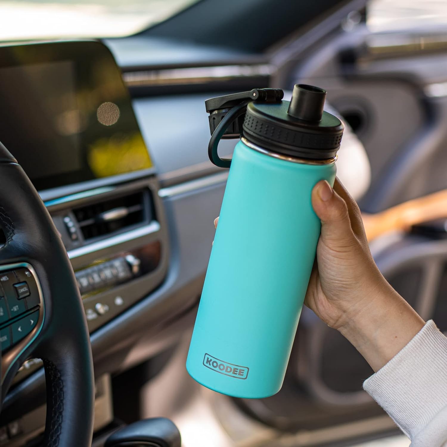 koodee Insulated Water Bottle, 22 oz Stainless Steel Double Wall Vacuum Wide Mouth Sport Bottle with Leakproof Spout Lid (Teal) - Image 7