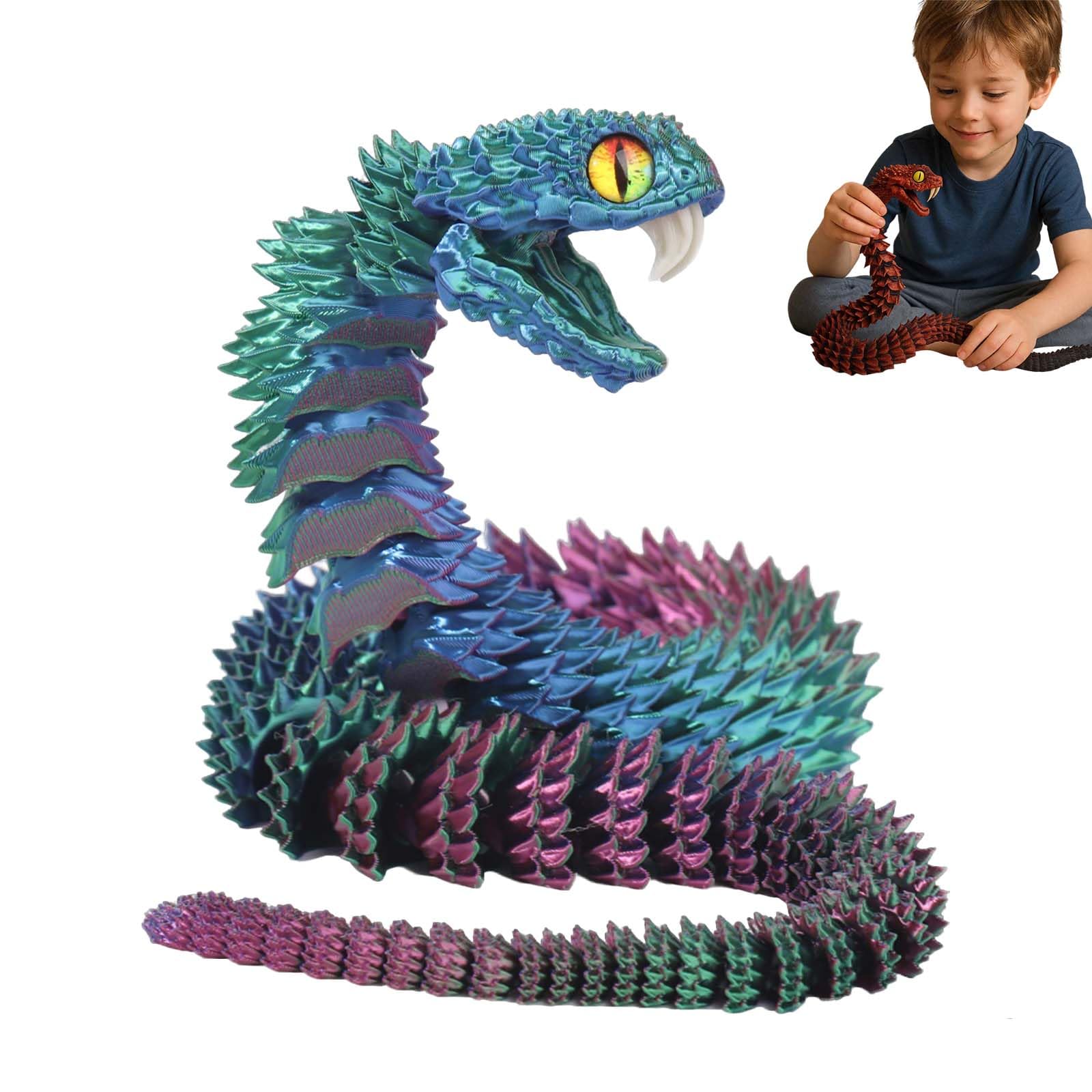 Wongify 3D Printed Snake, 23.6in 3D Printed Fidget Animals, Articulated With Openable Mouth Retractable Teeth 3d Printed Snakes, Like Movable Snake Realistic Slithering 3d Printed Toys (Blue Purple)