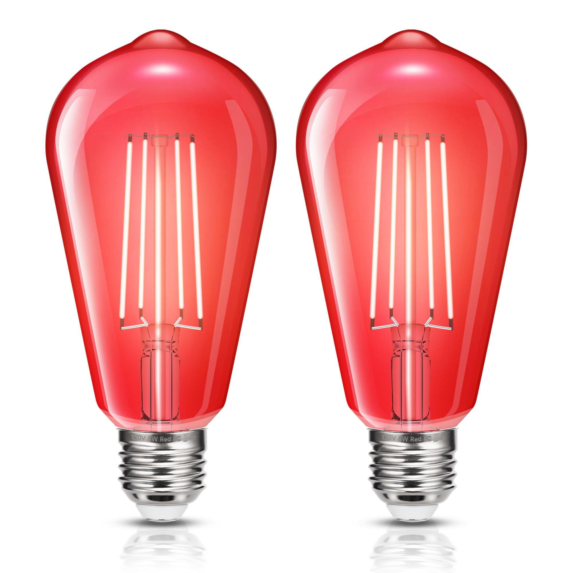 Edison Red Light Bulbs 4W Equivalent 40W, 450LM, ST64 Red Filament Light Bulbs, Red LED Bulb for Decorative Lighting, Party, Christmas, Non-Dim, 2-Pack