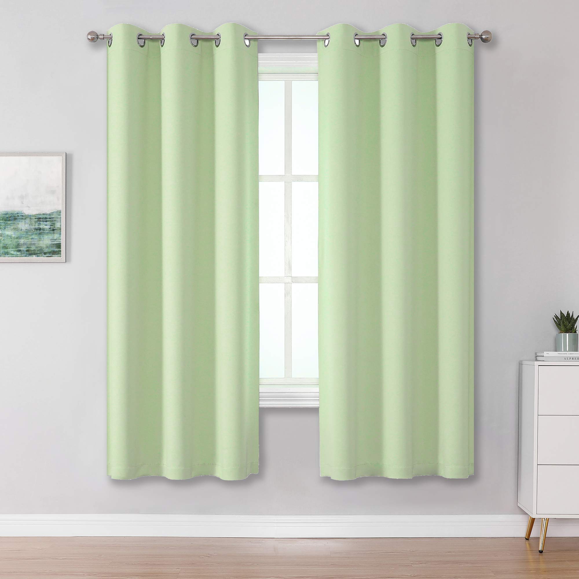 DUALIFE Light Green Blackout Curtains for Baby Nursery 63 Inch Length Room Darkening Curtains Panels for Bedroom and Living Room Thermal Insulated