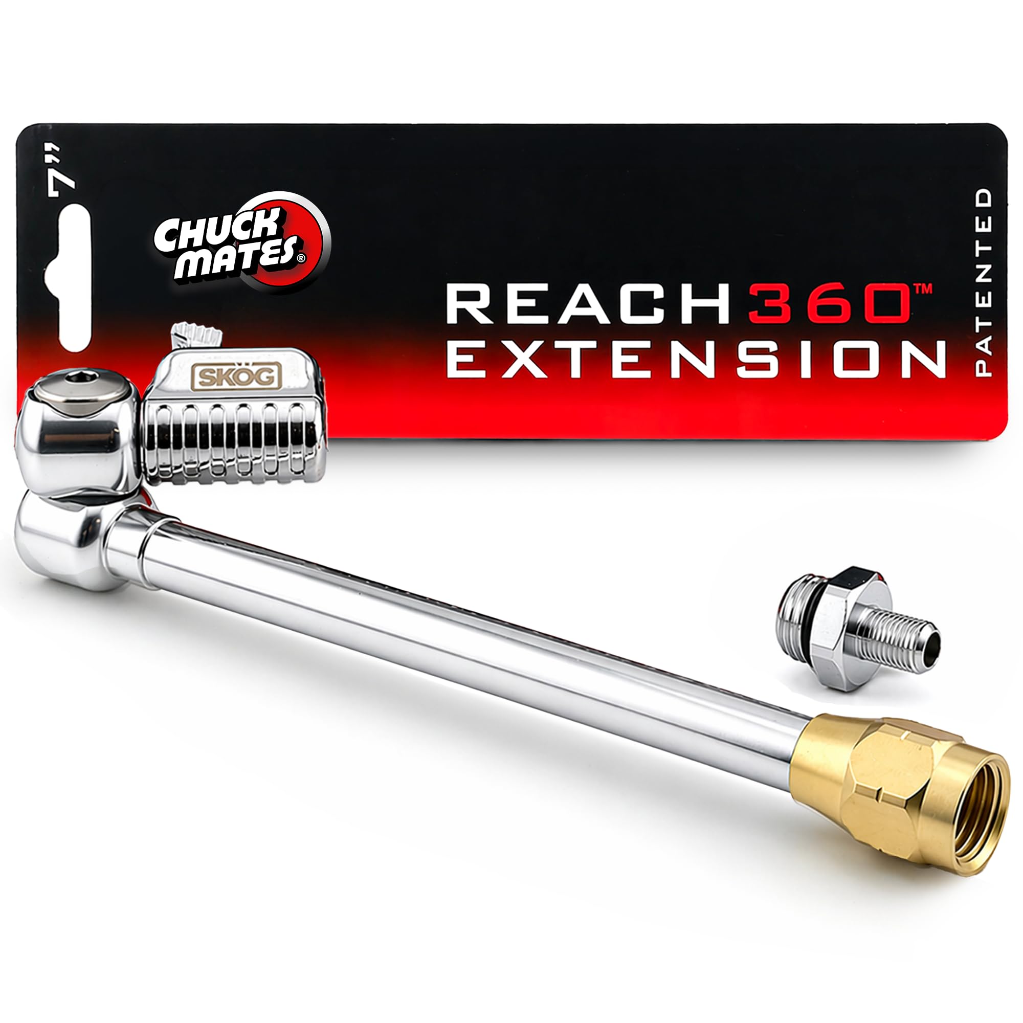 SKÖG Chuck Mates Reach360 7-inch Extension for Tire Inflators, Open-Flow