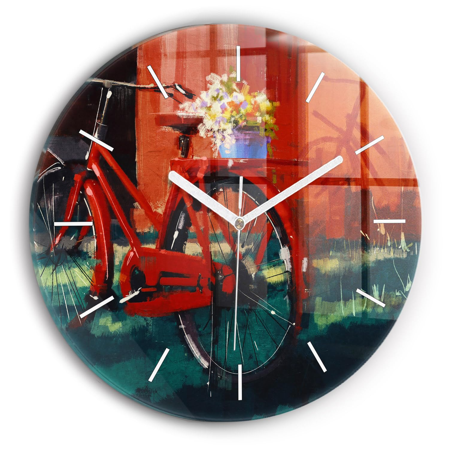 Horlogerie moderne Wallfluent en verre de qualité supérieure avec vélo peint artistique