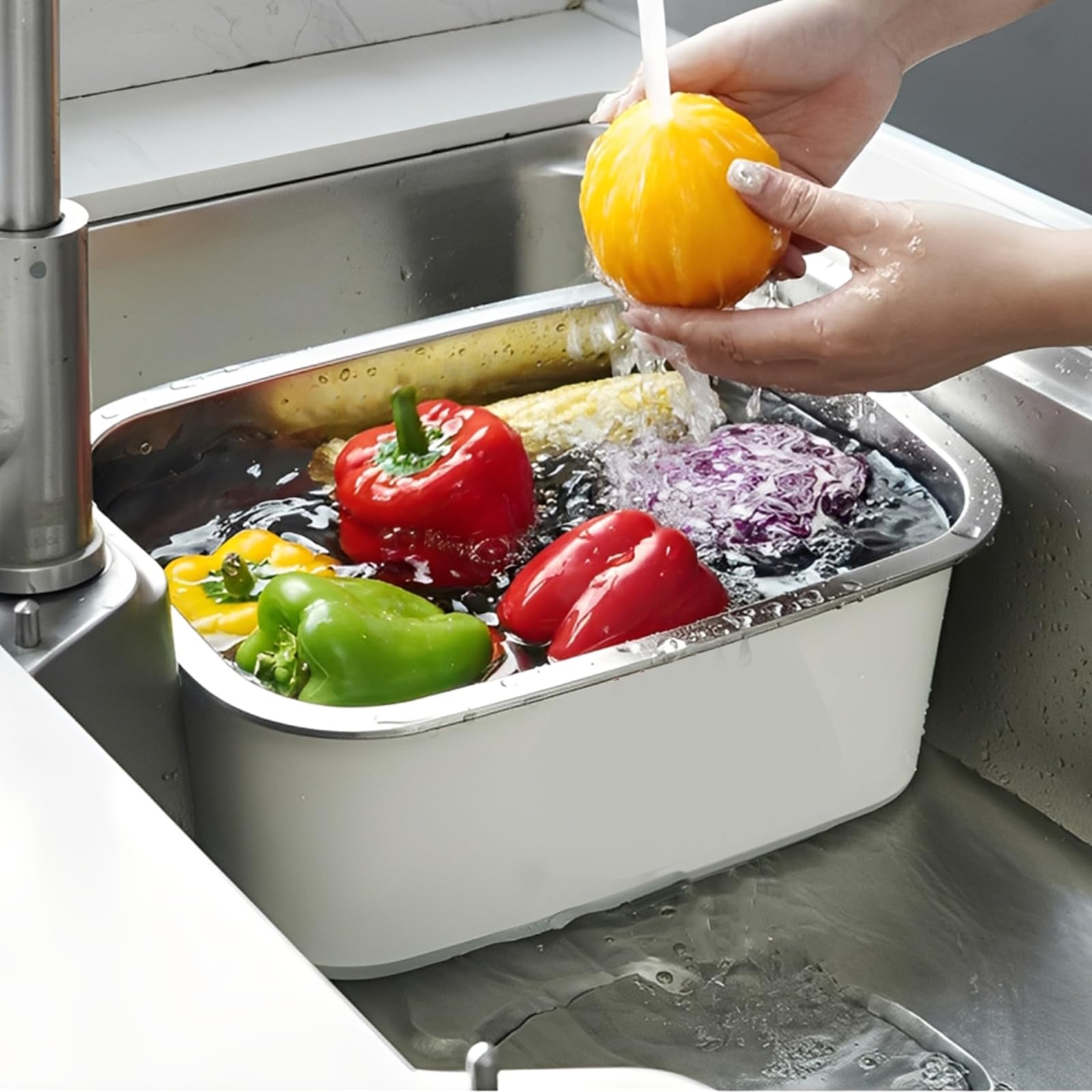 2 ciotole per bucato, 32 x 22 x 15 cm/36 x 27 x 15 cm, in acciaio inox 304, grande bacinella rettangolare in acciaio inossidabile, ciotole per lavare in metallo per lavello