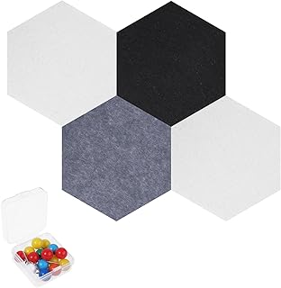 Prasacco 4 Pieces Felt Board Tiles, Hexagon Bulletin Board Ttiles Cork Boards for Walls Self Adhesive Pin Board Memo Board Message Board for Home Office Classroom Wall Decor (with 15 Push Pins)