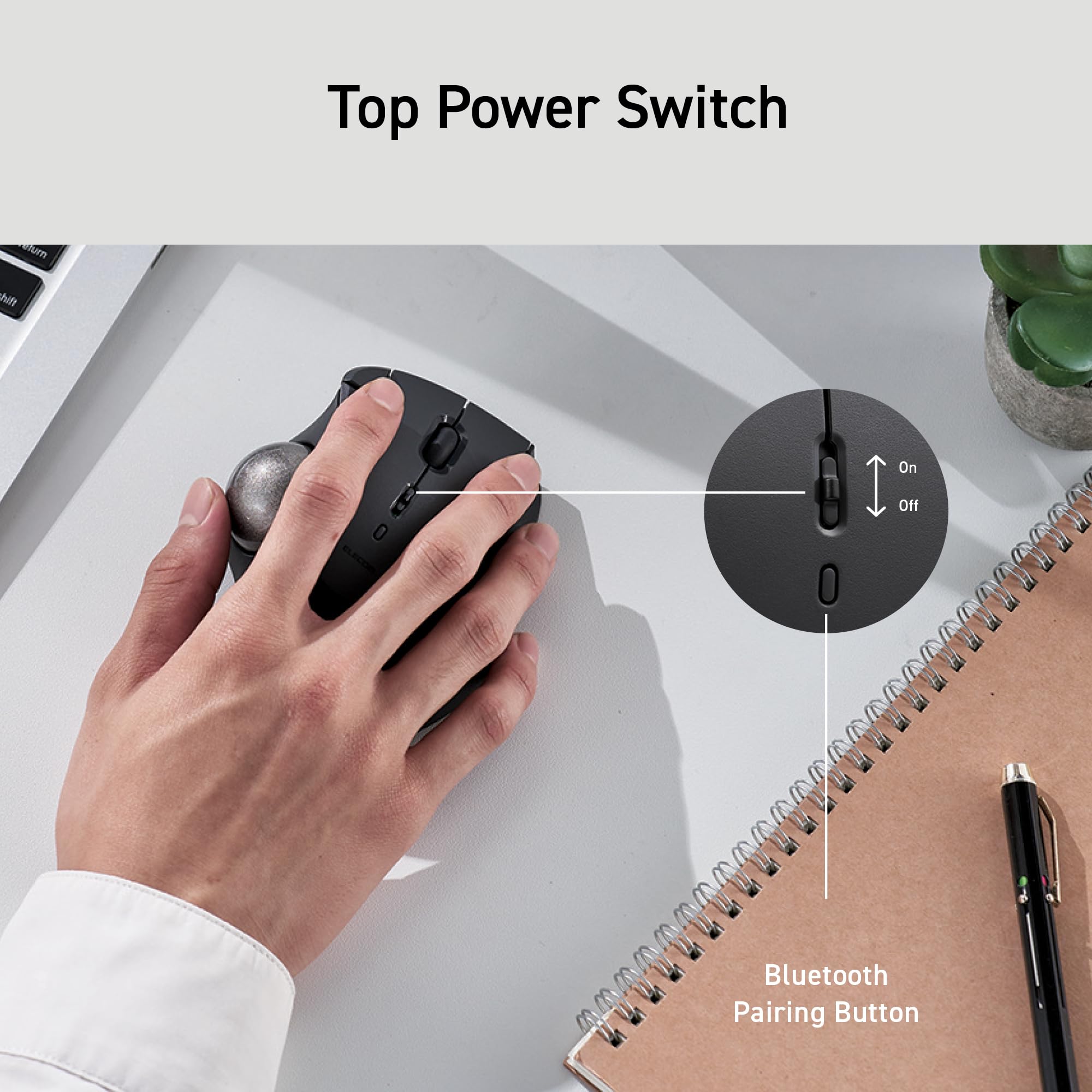 ELECOM Trackball IST Bluetooth 5.3 de diseño ergonómico y cómodo, seguimiento suave con rodamiento de bolas de rubí, bola de 36 mm, control de pulgar, compatible con Windows, PC, Mac, iPadOS y Android