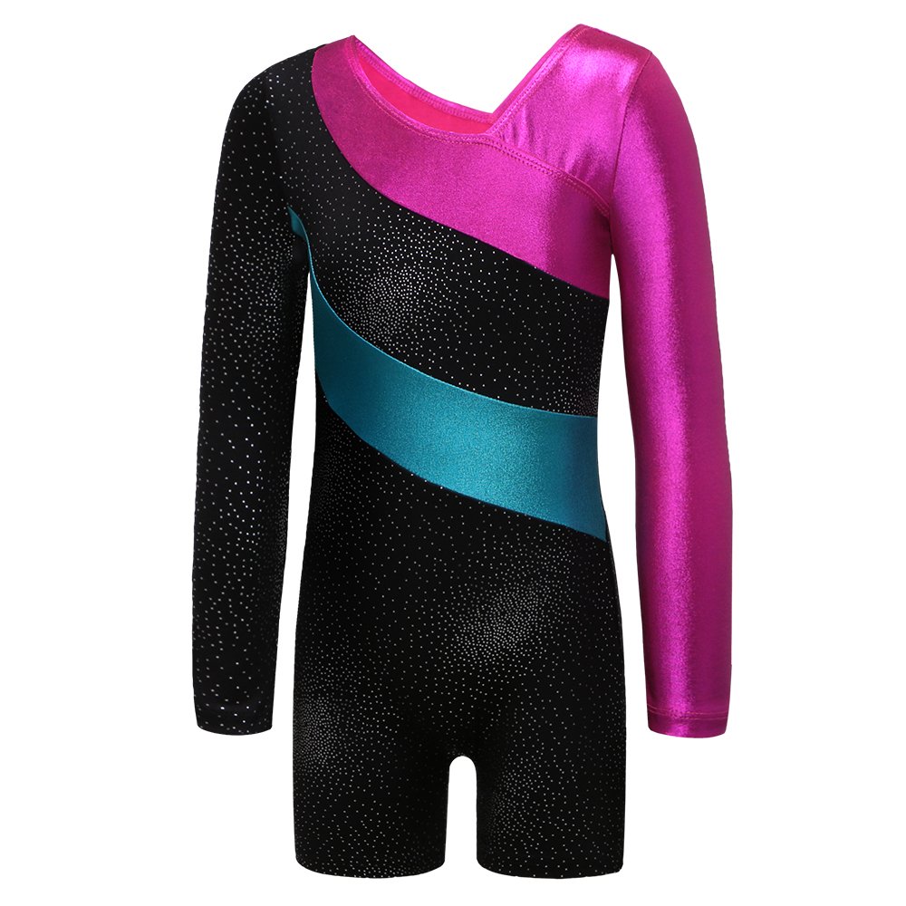 One-pieceGirls Gymnastic Long Sleeve Leotards Sparkle Dancing Athletic Ballet Unitards for 3-12 Years