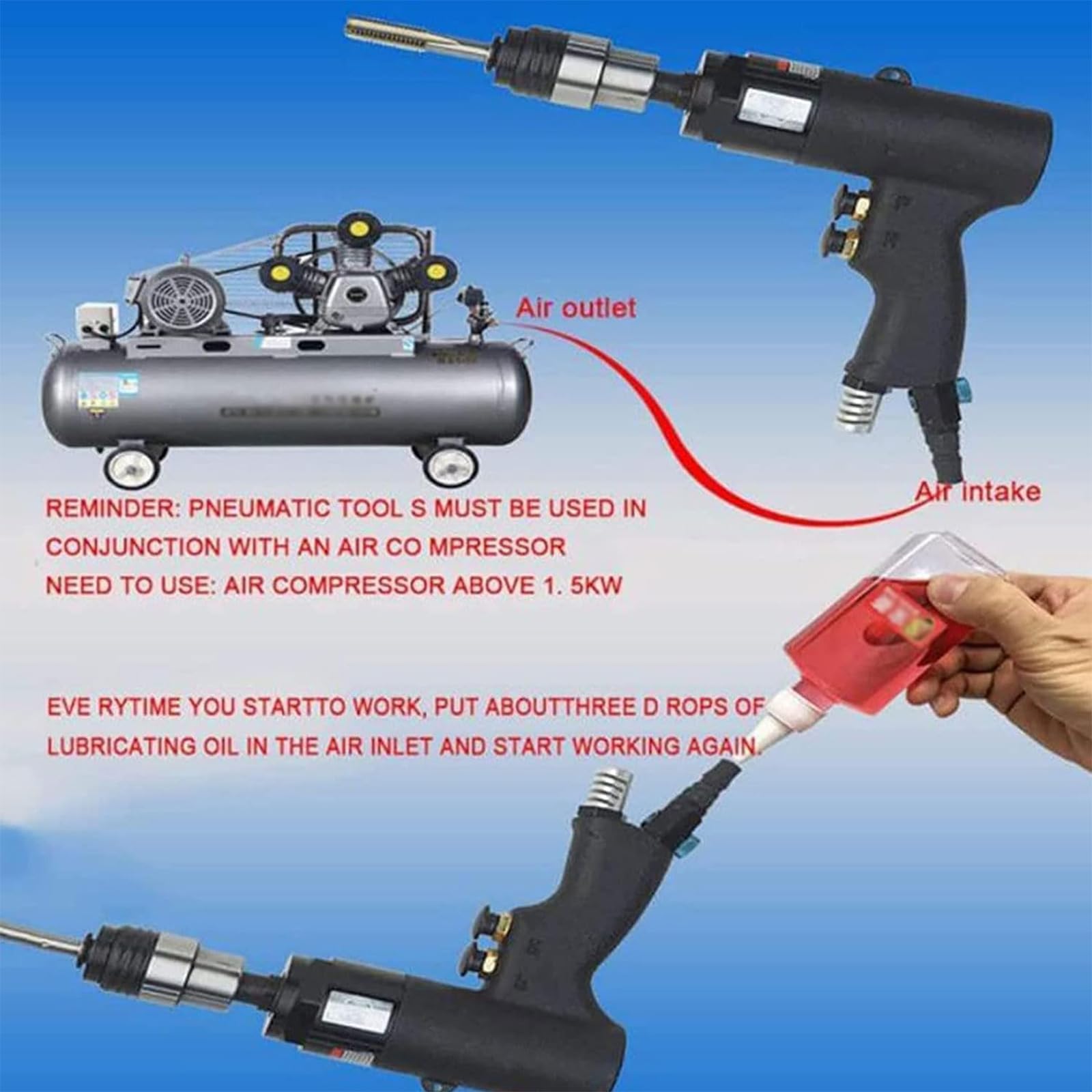 MObyat Maschiatrice Portatile, Maschiatrice Pneumatica con Testa Autobloccante E 6 Mandrini, Alta Precisione, Bassa Rumorosità, velocità Costante, Rinforza Il Materiale, per Plastica, Alluminio