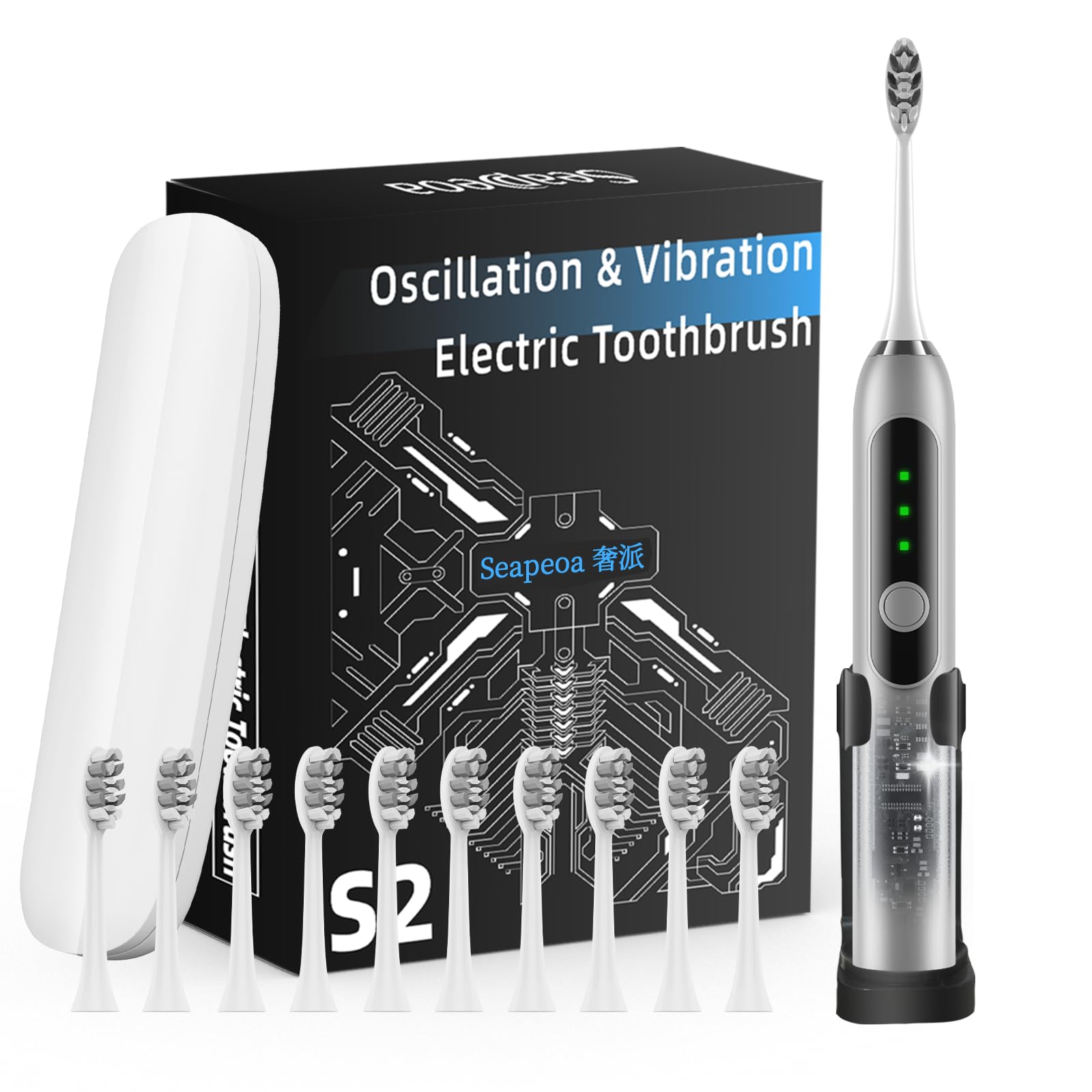 Adult Sonic Electric Toothbrush with 10 Brush Heads, Travel case, and Wall Bracket, Suitable for Both Adults and Children, IPX8 Waterproof, USB Charging, 42000VPM, Silver-image-25
