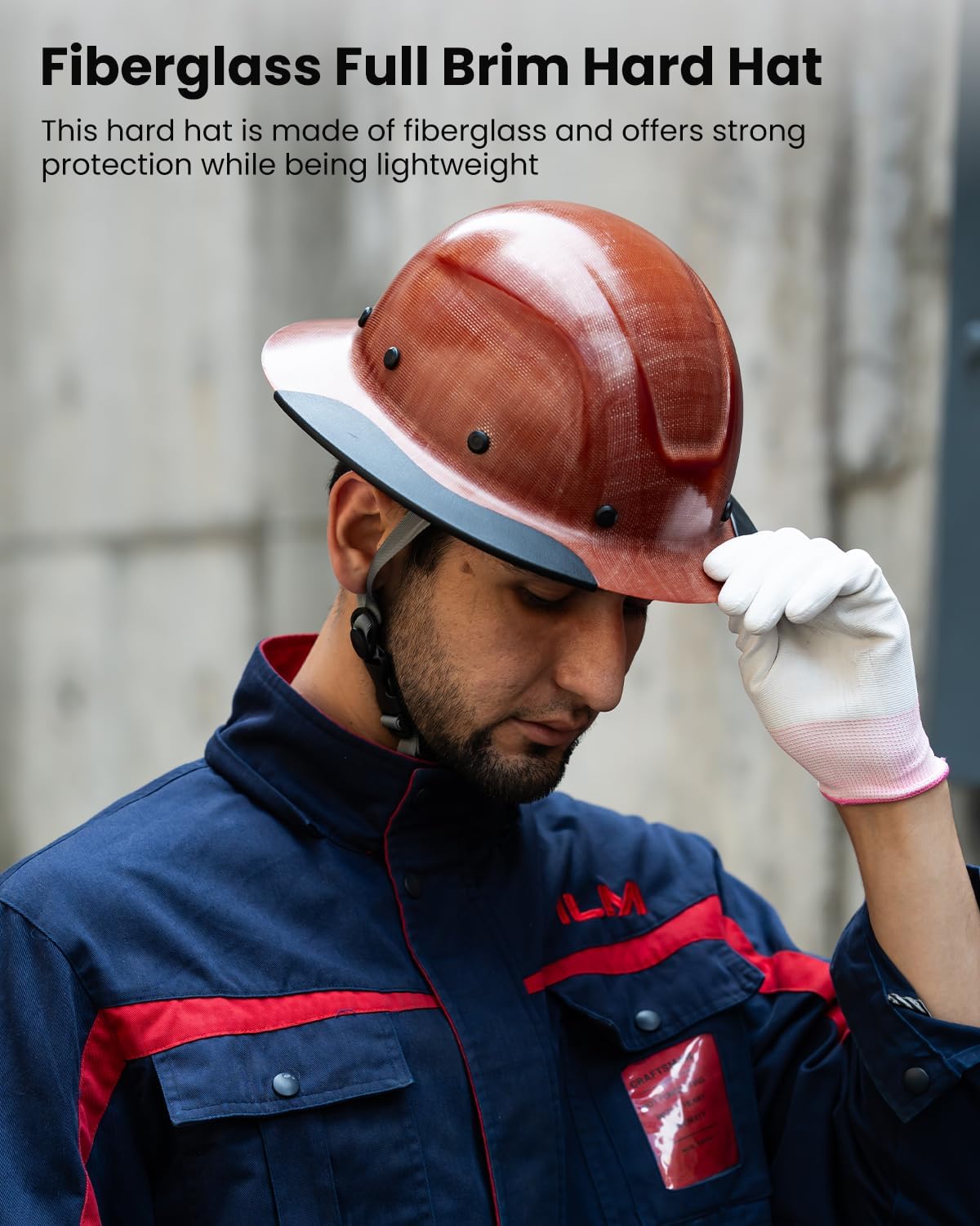 ILM Full Brim Hard Hat for Men with 4-8 Point Suspension OSHA and ANSI Construction Safety Hat Model MS401