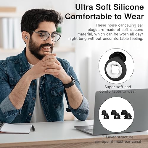 Miniatura 5 de Tapones para los oídos para dormir con cancelación de ruido, tapones de silicona reutilizables para reducción de ruido  6 puntas para los oídos en