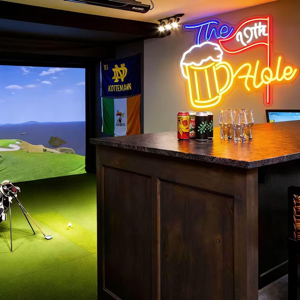The 19 Hole Beer Neon Sign Golf LED Bar Light for Wall Decor, Dimmable Pub Light Up Sign for Man Cave Home Bar Party Beer Room Decoration, Gifts for Golf Lovers
